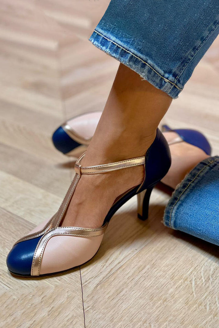 Josie - Elegant T-strap pumps, round toe, colorful and extremely comfortable