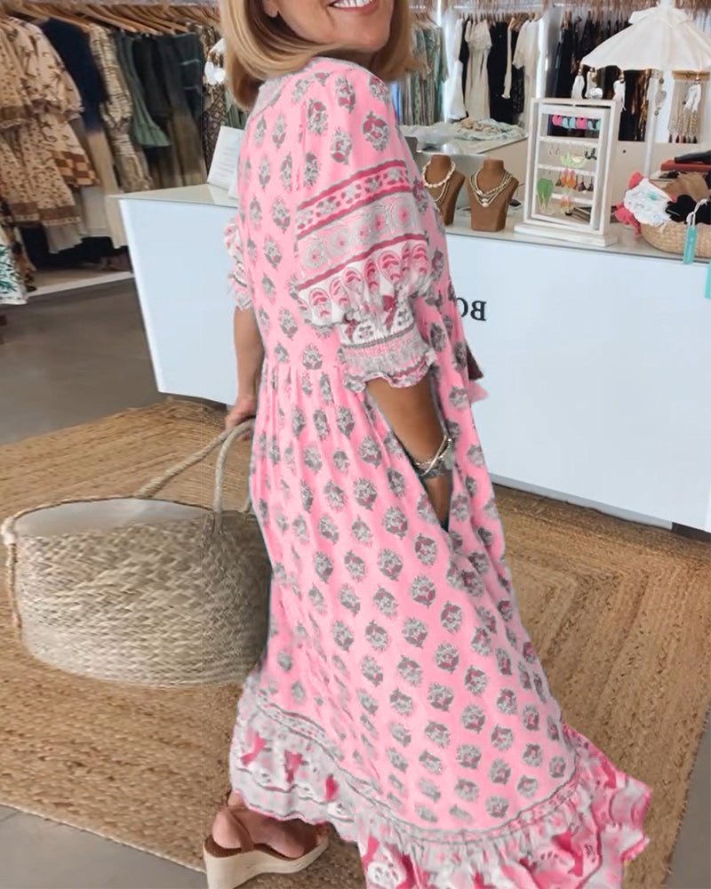 Noella - Chic Floral V-Neck Dress