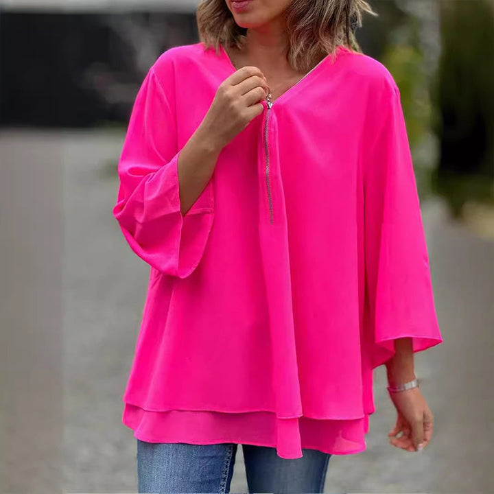 Romilly -  V-Neck Flowy Zipped Top
