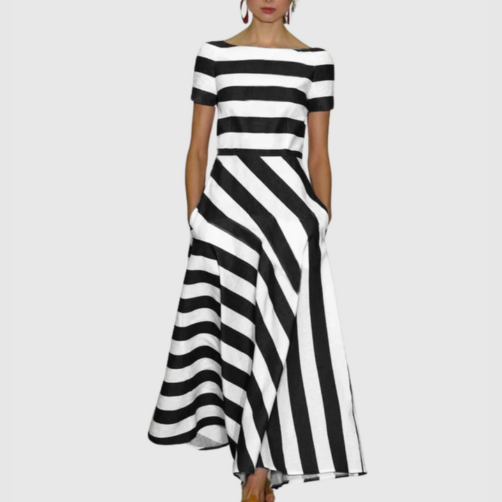 Marilie - Elegant Short Sleeve Striped Maxi Dress for a Chic Look