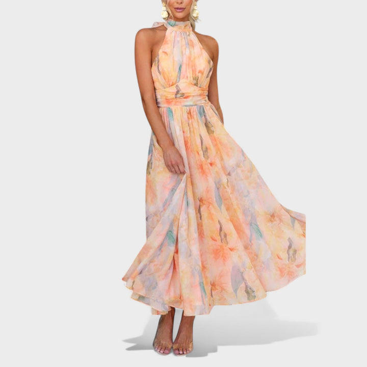 Zephyra - Abstract Halter Maxi Dress