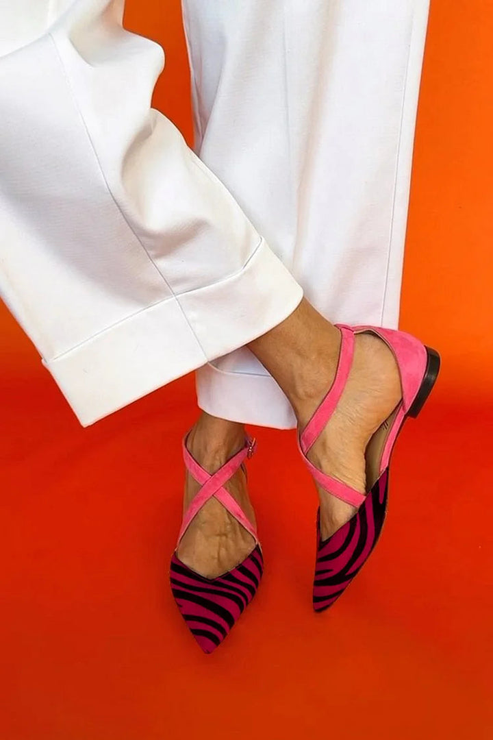 Magnolia - Elegant ballet flats with zebra details and glamorous pink straps