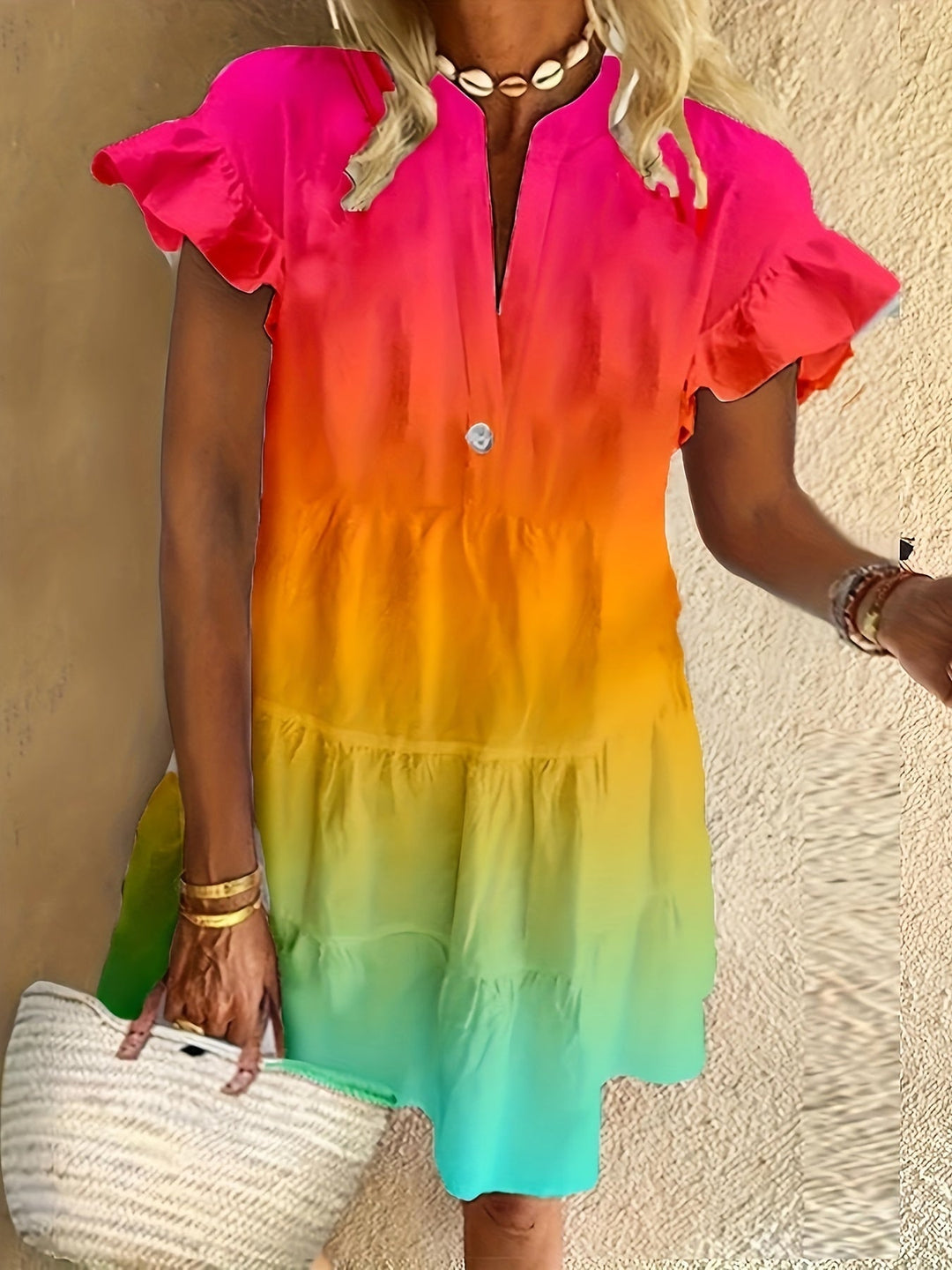 Queniah - Effortless Elegance in a Colorful Rainbow Dress
