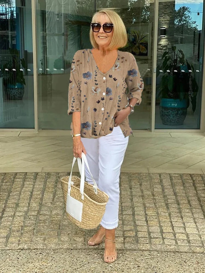 Oceania - Cotton and Linen Floral Top