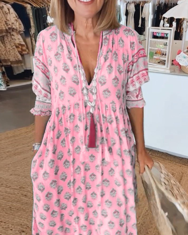 Noella - Chic Floral V-Neck Dress