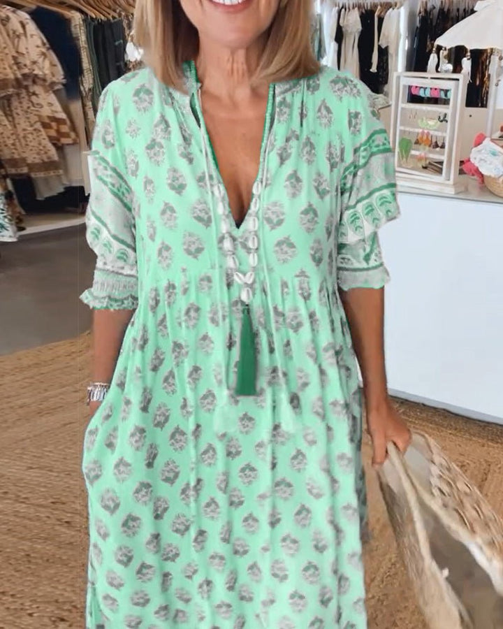 Noella - Chic Floral V-Neck Dress
