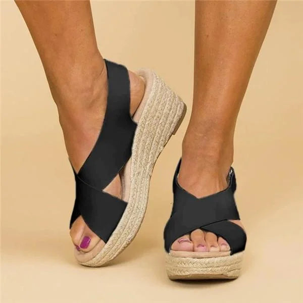 Hailey - Cross Strap Wedge Sandals
