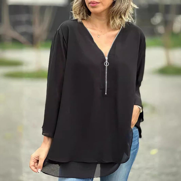 Romilly -  V-Neck Flowy Zipped Top