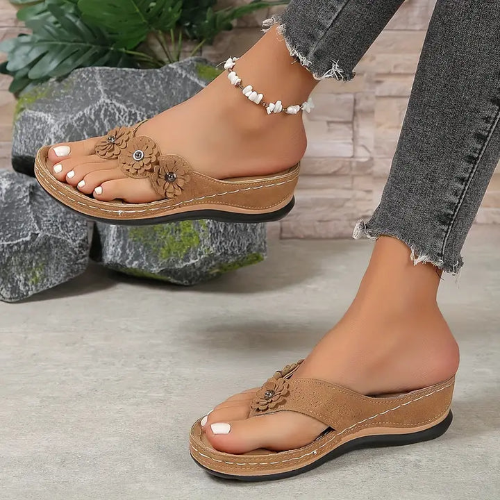 Samantha - Floral Wedge Slip Ons