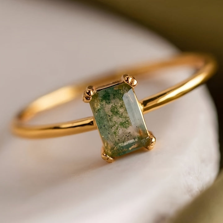 Natural moss agate ring