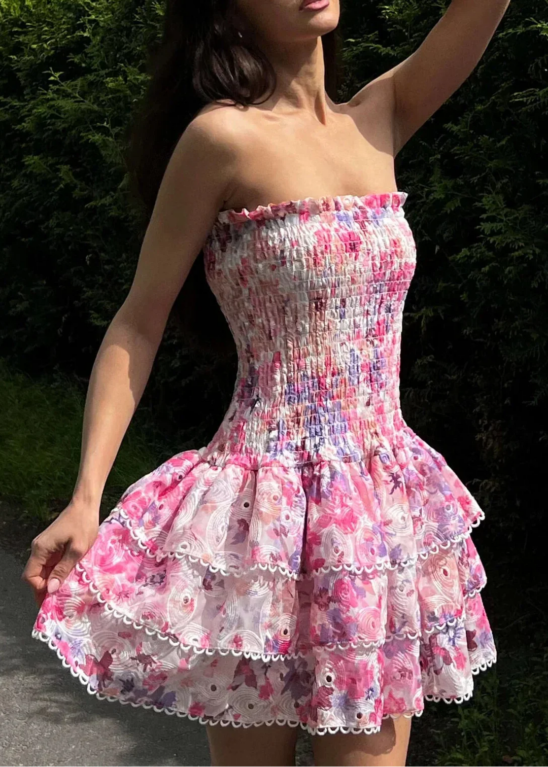 Cecilia - Strapless Floral Dress