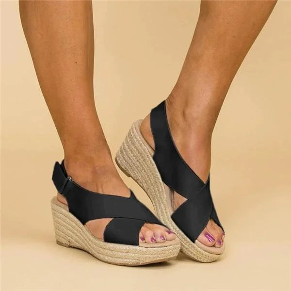 Hailey - Cross Strap Wedge Sandals