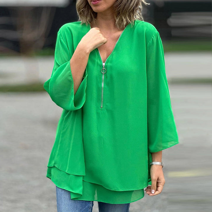 Romilly -  V-Neck Flowy Zipped Top