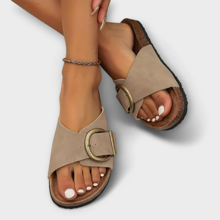 Tashira - Women's Cork Sandals with Buckle Strap Design