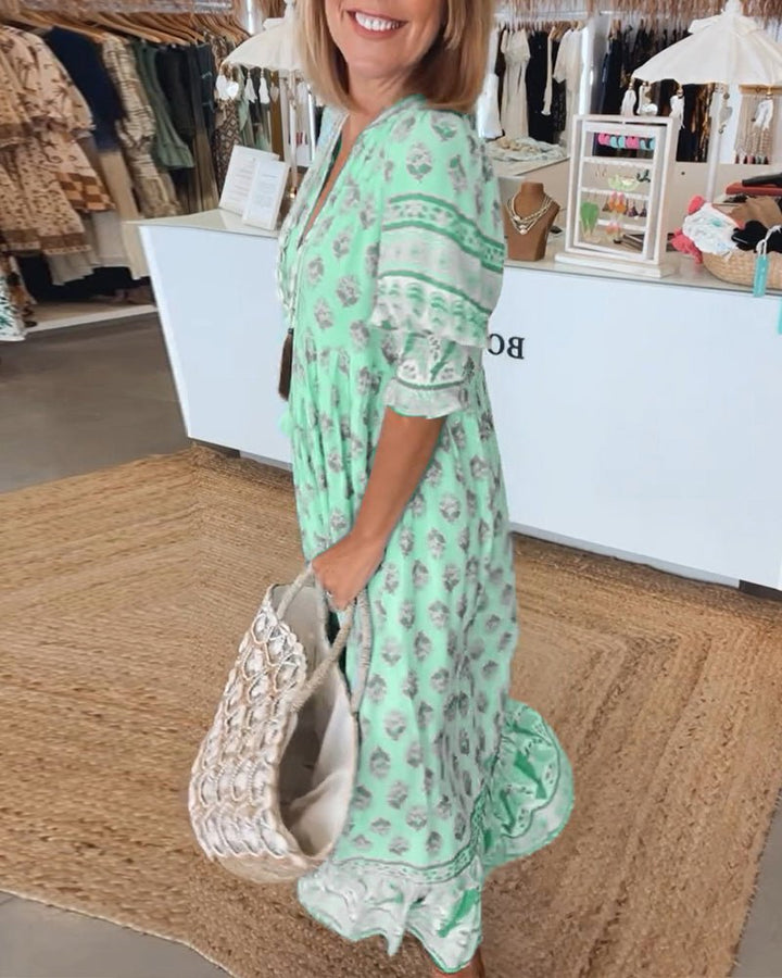 Noella - Chic Floral V-Neck Dress