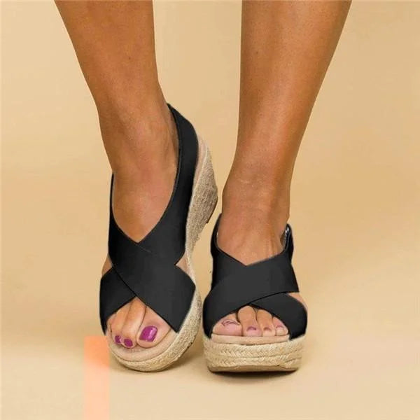 Hailey - Cross Strap Wedge Sandals