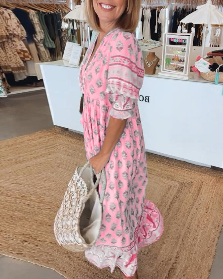 Noella - Chic Floral V-Neck Dress