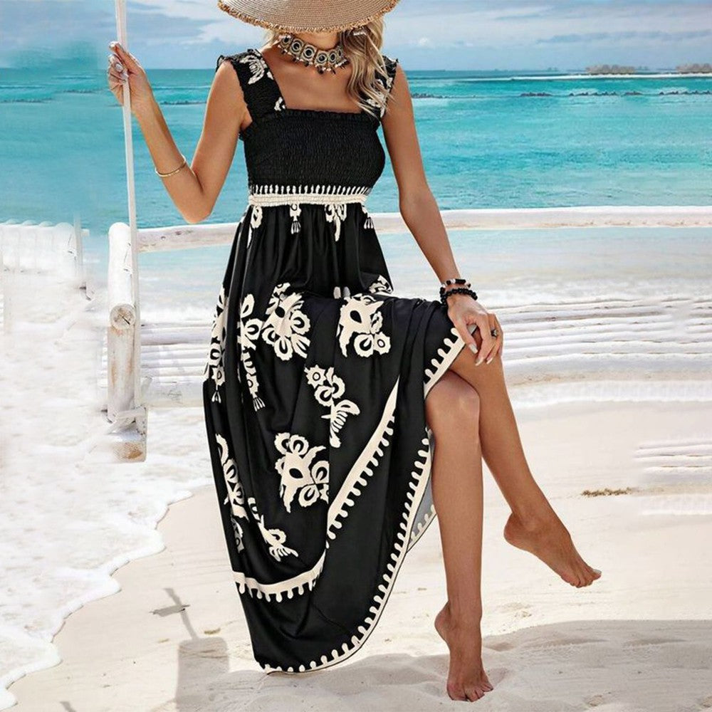 Jessirae - Elegant Sleeveless Square Neck Printed Dress for the Beach