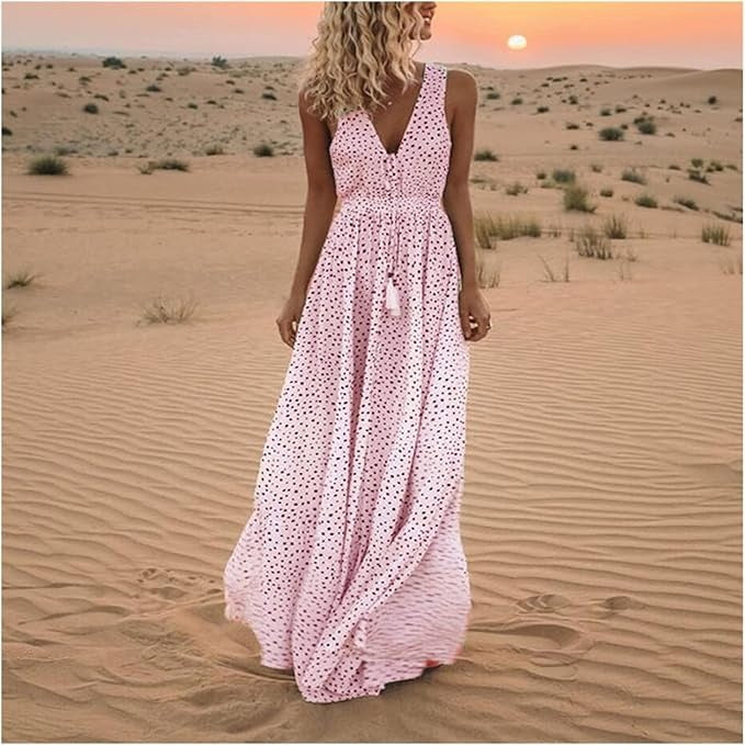 Orlina - Charming Boho Maxi Dress with Polka Dot Pattern