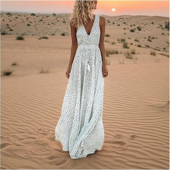 Orlina - Charming Boho Maxi Dress with Polka Dot Pattern