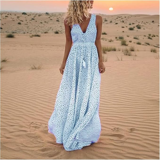 Orlina - Charming Boho Maxi Dress with Polka Dot Pattern