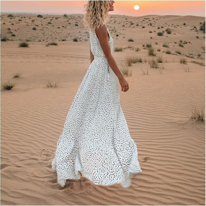 Orlina - Charming Boho Maxi Dress with Polka Dot Pattern
