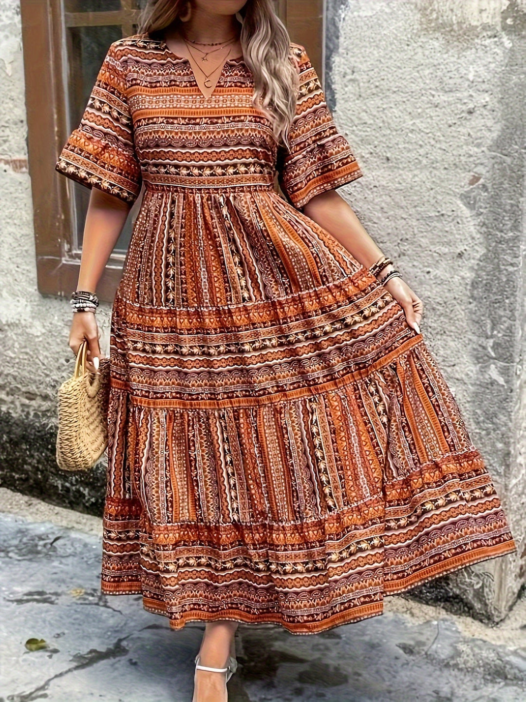 Adalyne - Charming Bohemian Dress with Elegant Ethnic Pattern