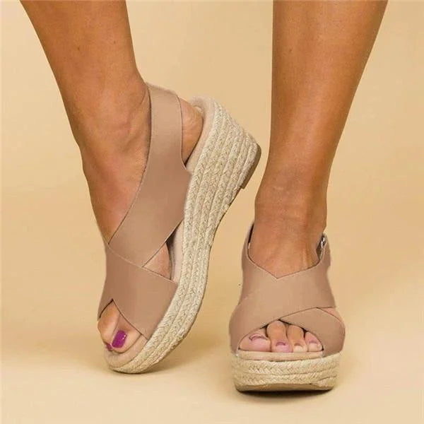 Hailey - Cross Strap Wedge Sandals