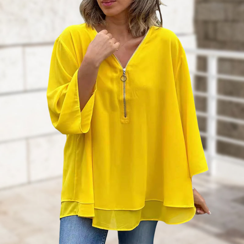 Romilly -  V-Neck Flowy Zipped Top