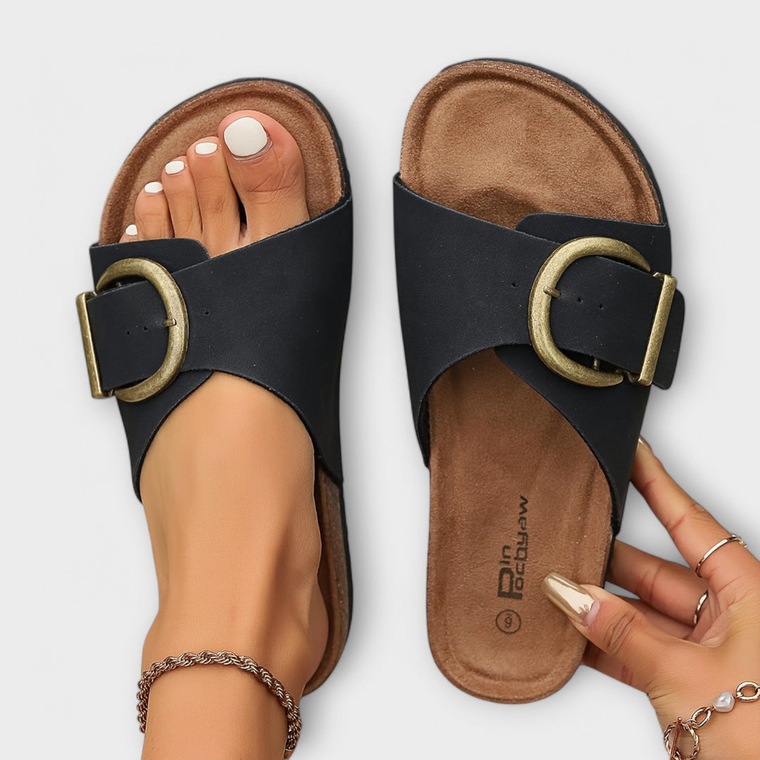 Tashira - Women's Cork Sandals with Buckle Strap Design
