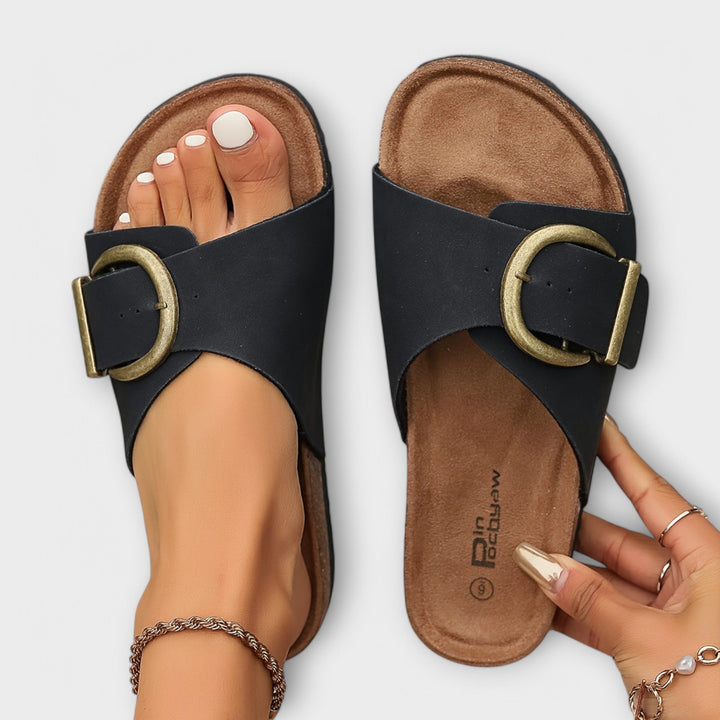 Tashira - Women's Cork Sandals with Buckle Strap Design