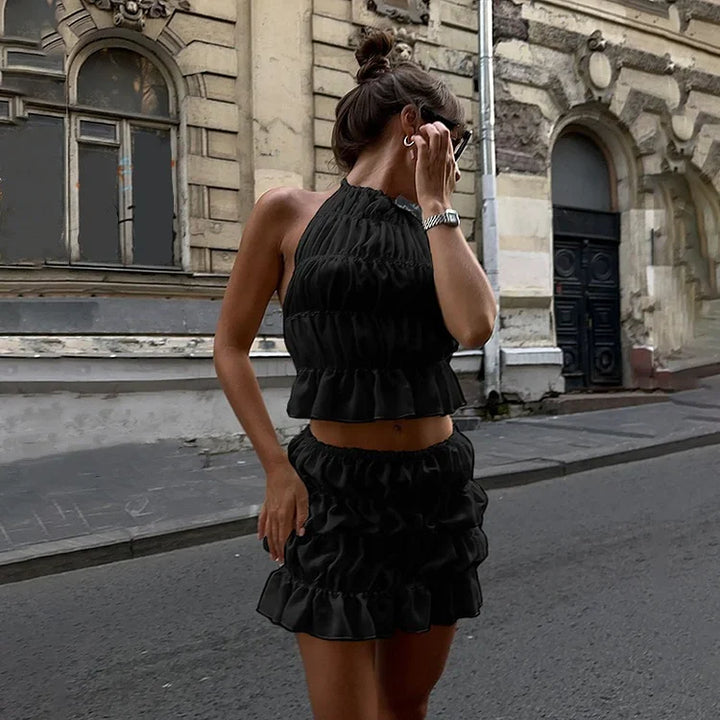 Jynellith - Pleated Backless Two-Piece Set