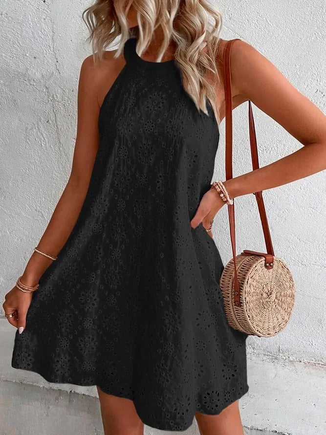 Florayae - Eyelet Halter Mini Dress