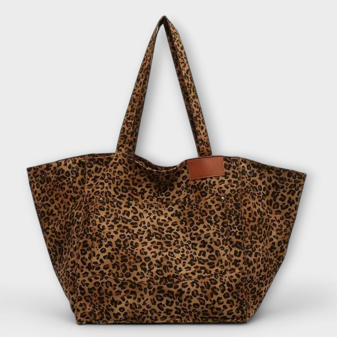 Vionara - Elegant Leopard Print Canvas Shoulder Bag