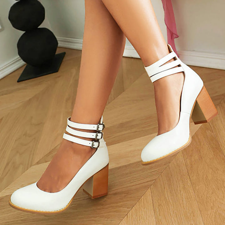 Matilda - Elegant smooth sandals with ankle straps and thick heels for a sophisticated look