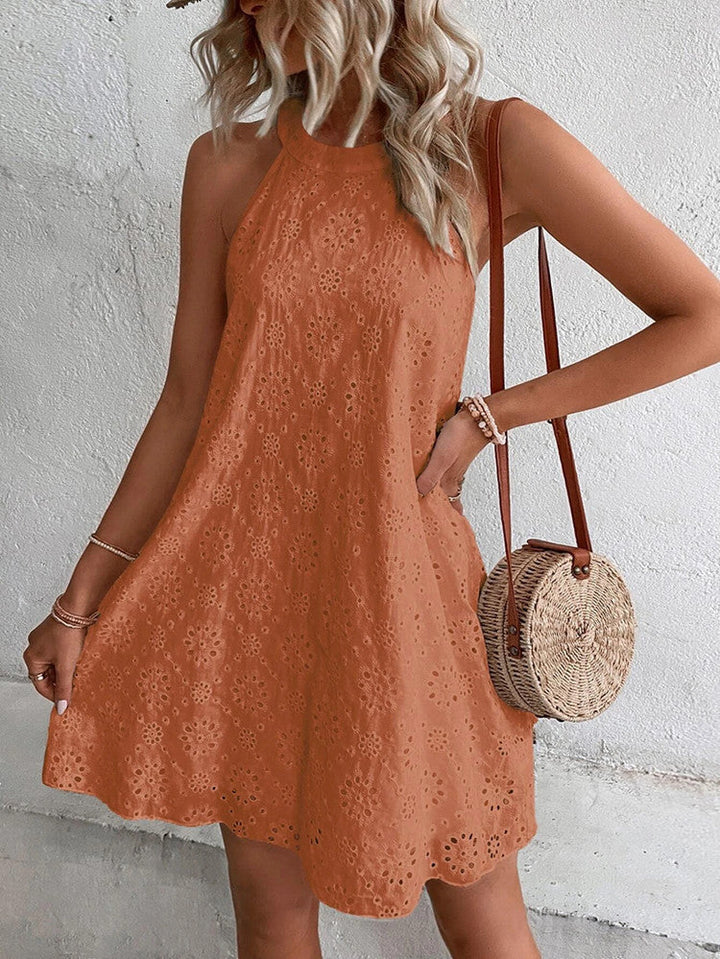 Florayae - Eyelet Halter Mini Dress