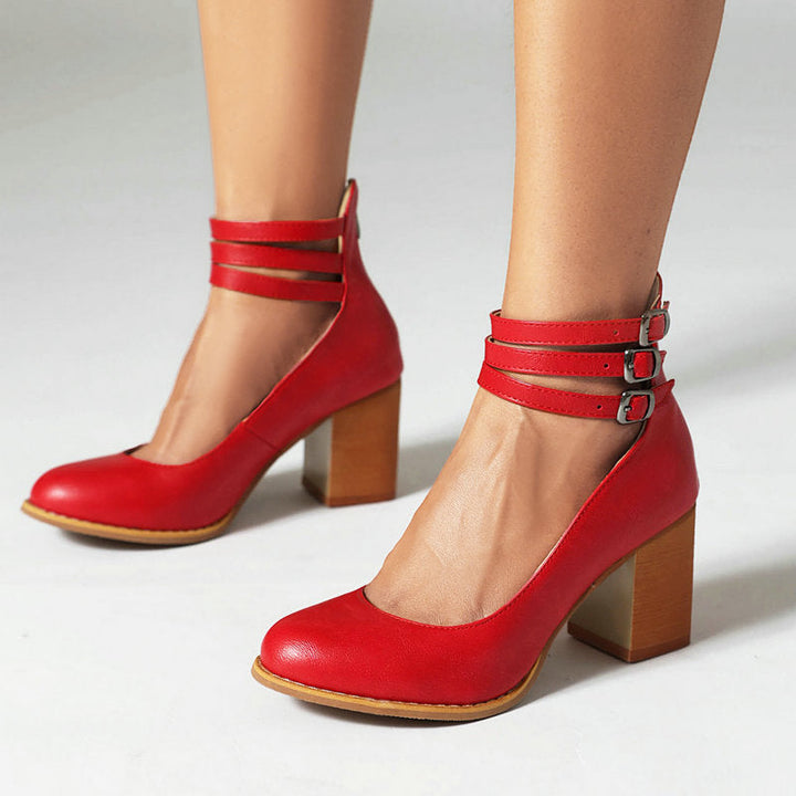 Matilda - Elegant smooth sandals with ankle straps and thick heels for a sophisticated look