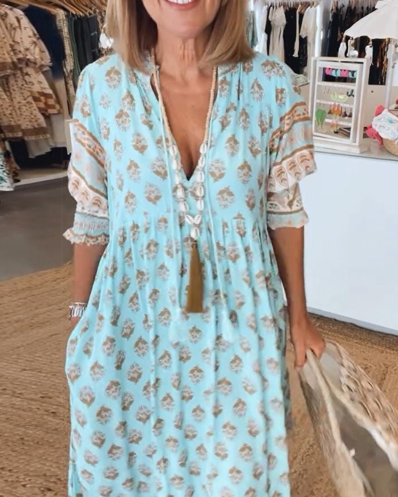 Noella - Chic Floral V-Neck Dress