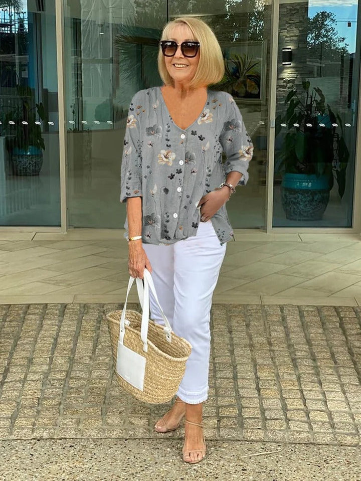 Oceania - Cotton and Linen Floral Top