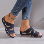 Madelyn - Cutout Stitch Slide Sandals