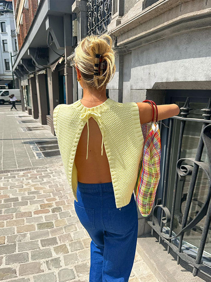 Briennaen - Cardigan Knitted Backless Top