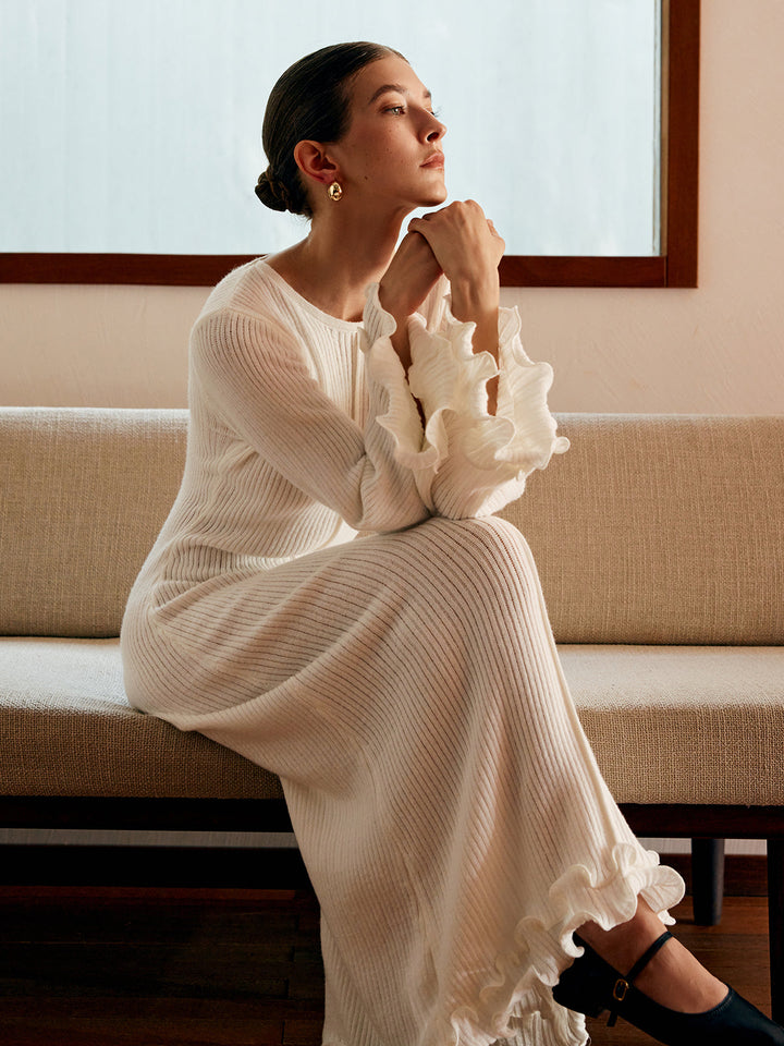JADE | Ruffle Drawstring Knit Dress