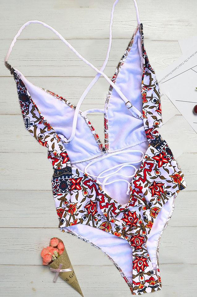 Amalyn - Boho Print Swimsuit with V-Neck