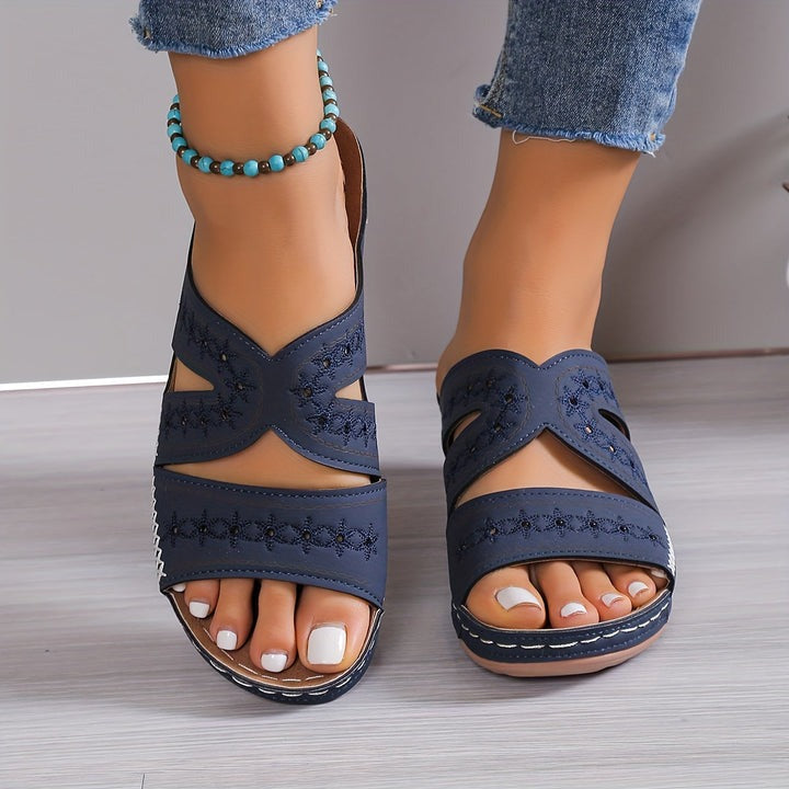 Madelyn - Cutout Stitch Slide Sandals