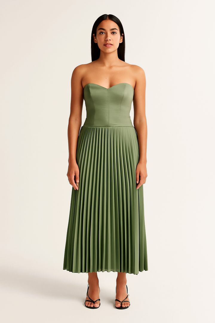 Lucy - Strapless Pleated Midi Dress