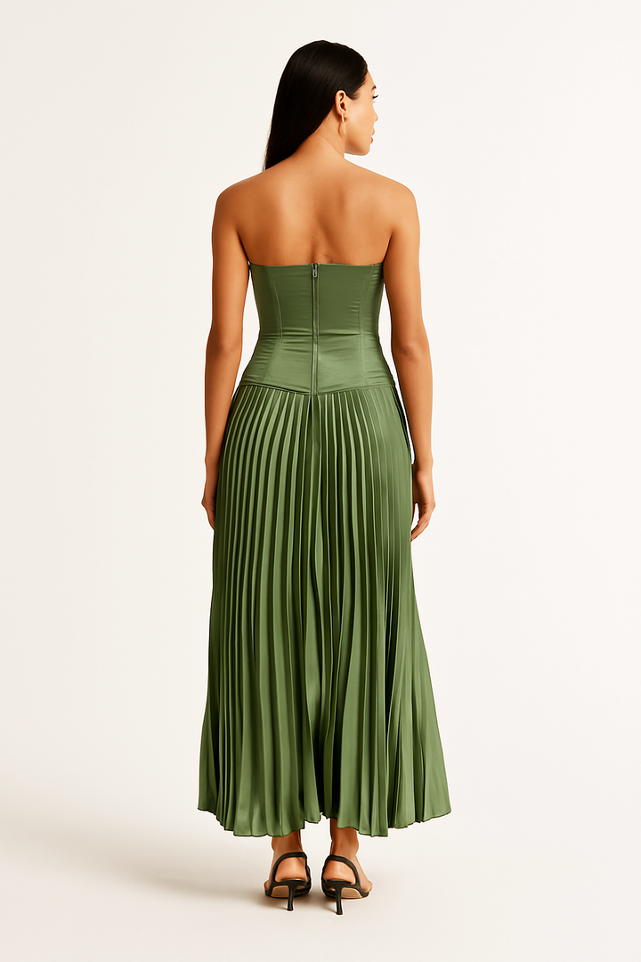 Lucy - Strapless Pleated Midi Dress