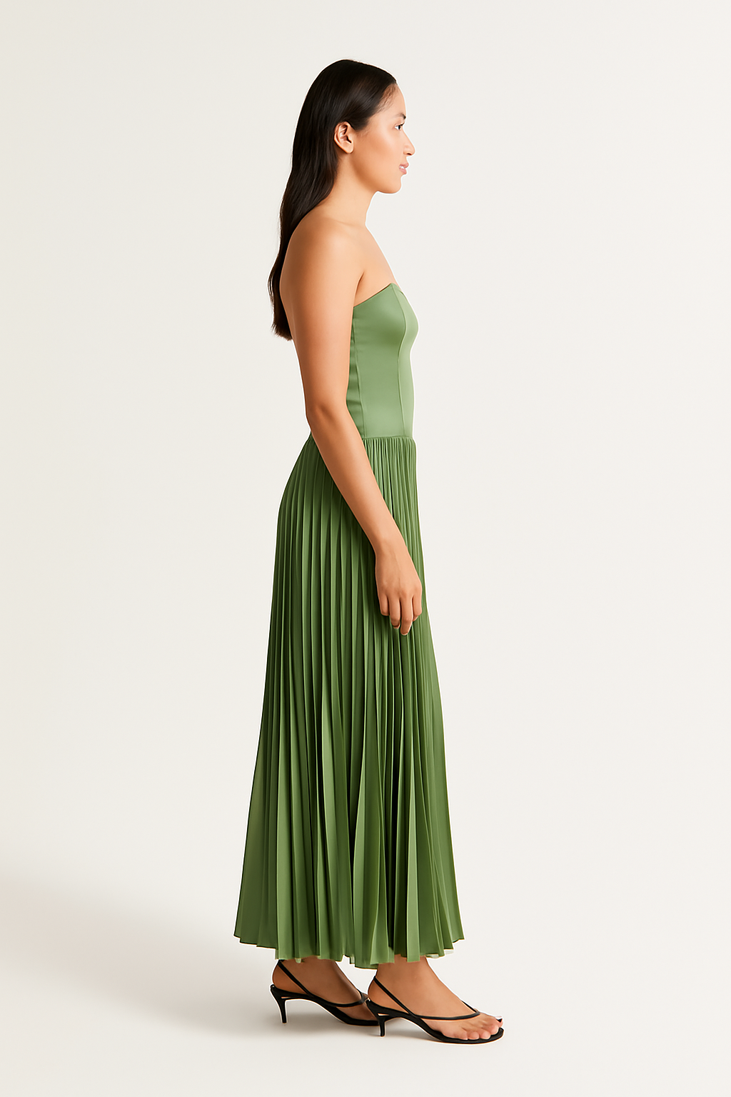 Lucy - Strapless Pleated Midi Dress