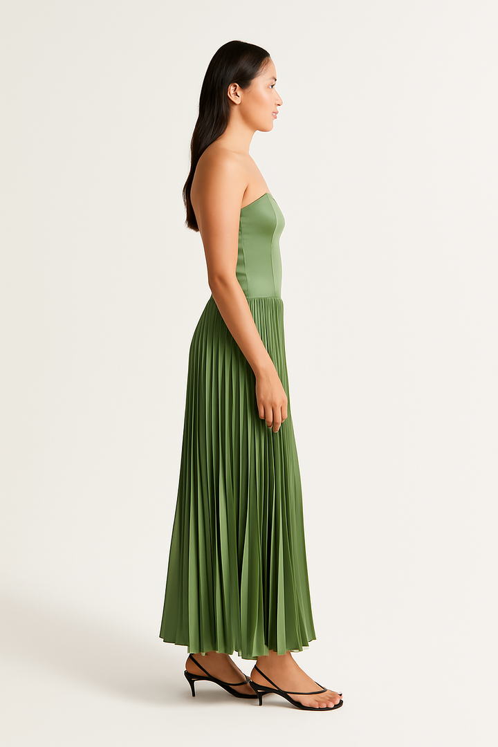 Lucy - Strapless Pleated Midi Dress
