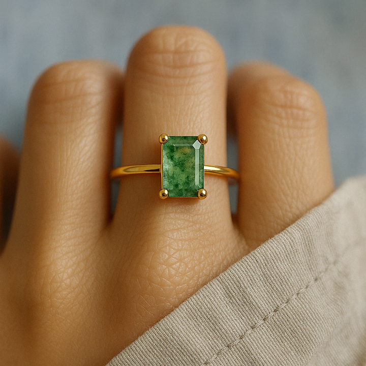 Natural moss agate ring