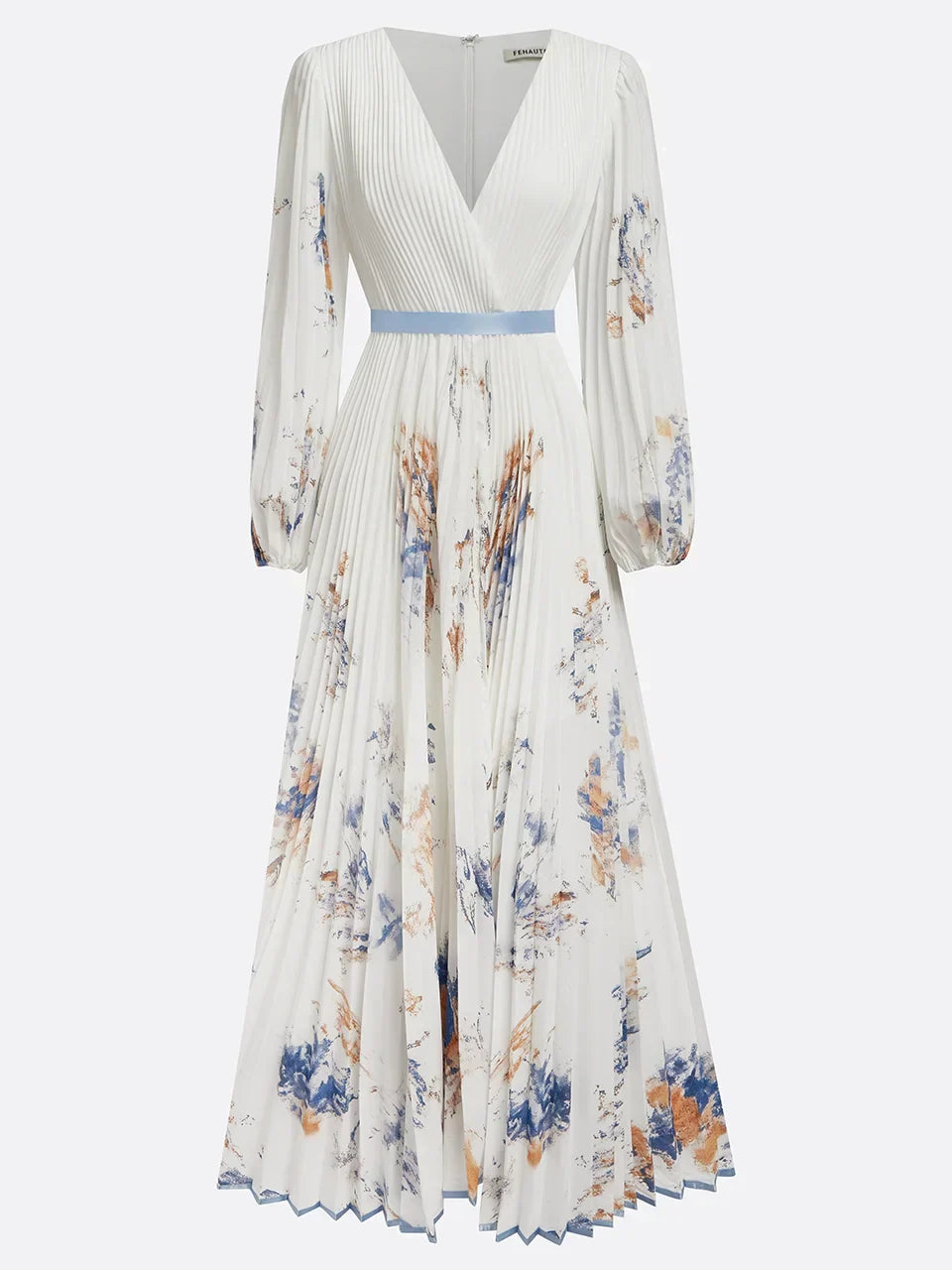 Tanira - Elegant Maxi Dress with V-Collar and Puff Sleeves